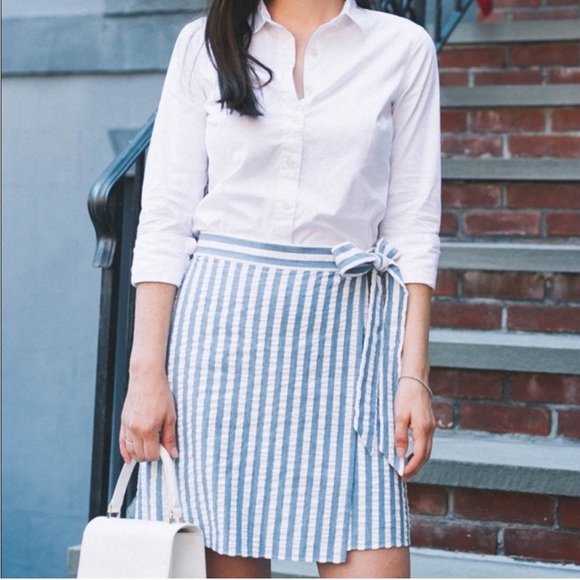 Jcrew Blue and White Seersucker Wrap Skirt - Picture 1 of 5